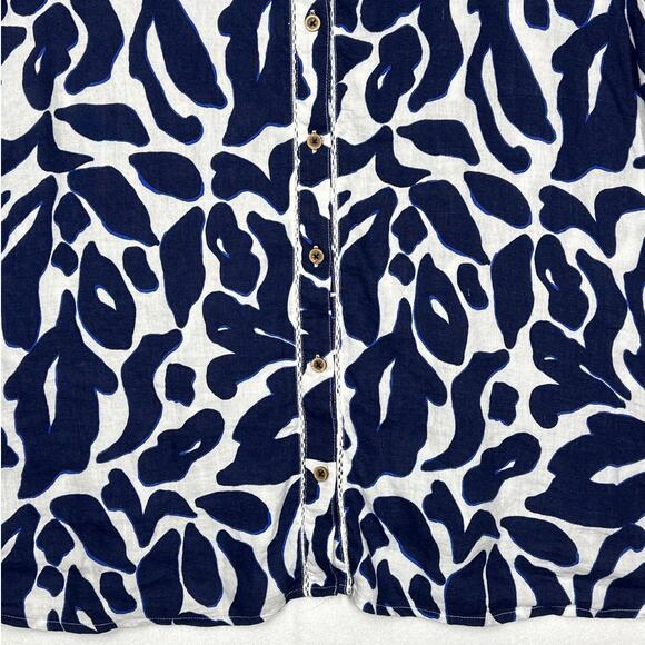 By Anthropologie Printed Linen Blend Buttondown Shirt Top Sz 2X Beach Nautical - Picture 4 of 14